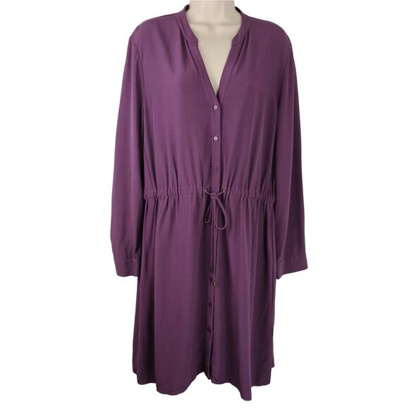 Eileen Fisher SZ L Drawstring-Waist Shirt Dress In Currant Tencel Viscose $298 - Picture 2 of 6